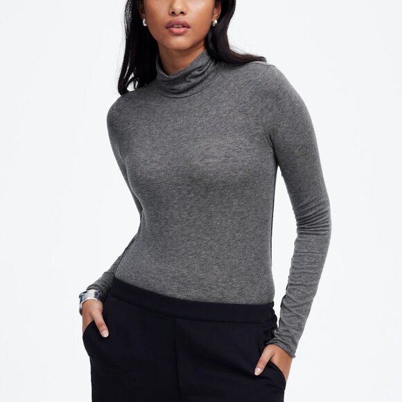 Madewell Wool-Blend Turtleneck Long-Sleeve Tee Gray Size M - Picture 1 of 8